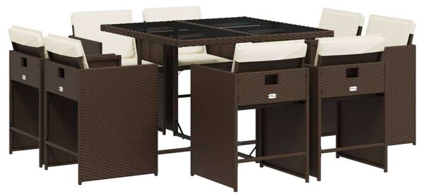 VidaXL Polyrattan Kerti Étkezőgarnitúra - 9 részes - Barna