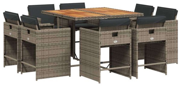 Vidaxl Polyrattan Kerti Étkezőgarnitúra - 9 részes - Szürke
