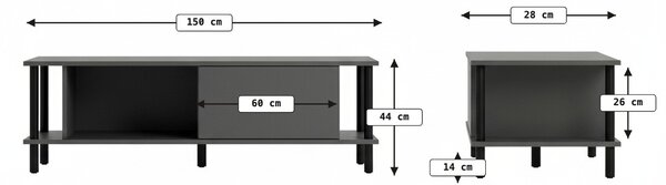 TV szekrény PARIS 150 cm, antracit
