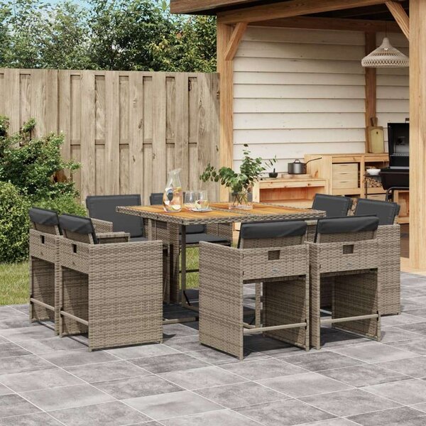 Vidaxl Polyrattan Kerti Étkezőgarnitúra - 9 részes - Szürke
