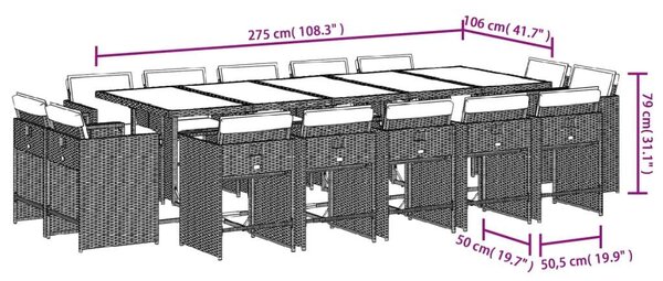 VidaXL Polyrattan Kerti Étkezőgarnitúra - 15 Fős - Bézs