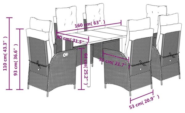 VidaXL 7 Részes Kerti Étkezőgarnitúra - Fekete Polyrattan
