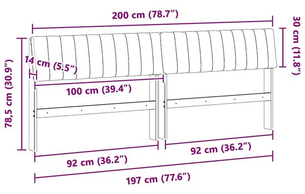 VidaXL Kárpitozott fejtámla Világosszürke 200 cm Tömör fenyőfa