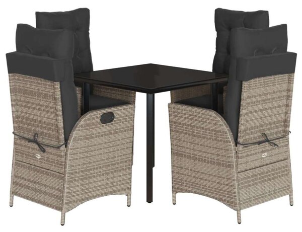 VidaXL 5 részes szürke polyrattan kerti étkezőgarnitúra párnával