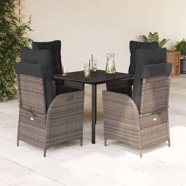 VidaXL 5 részes szürke polyrattan kerti étkezőgarnitúra párnával