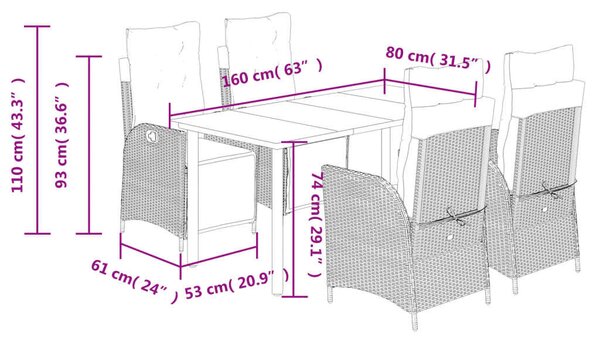 VidaXL Polyrattan Kerti Étkezőgarnitúra - 5 részes