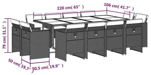 VidaXL Polyrattan Kerti Étkezőgarnitúra - 13 részes - Bézs