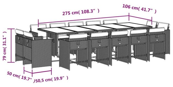 VidaXL 15 Fős Kerti Étkezőgarnitúra - Polyrattan - Fekete