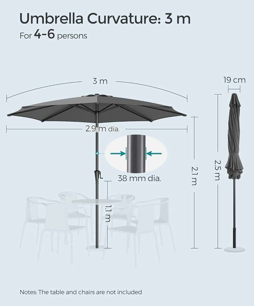 SONGMICS Kerti Napernyő - 300cm - Szürke