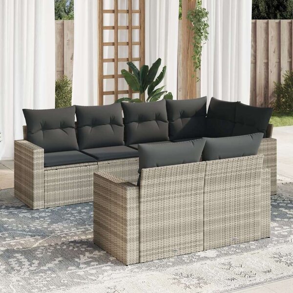 VidaXL Polyrattan Kerti Ülőgarnitúra – 7 részes, Világos Szürke