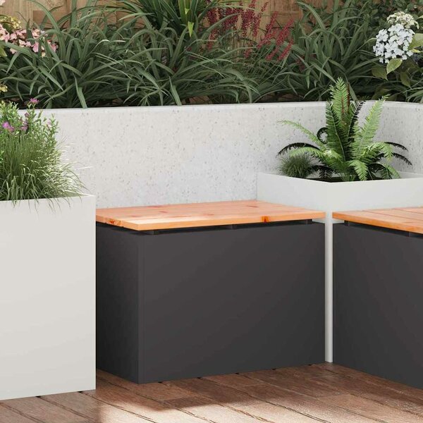 VidaXL Kerti pad Fekete 60 x 40 x 43 cm Tömör duglászfa és acél