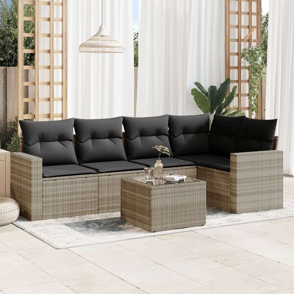 VidaXL Polyrattan Kerti Ülőgarnitúra - 6 részes, Világosszürke