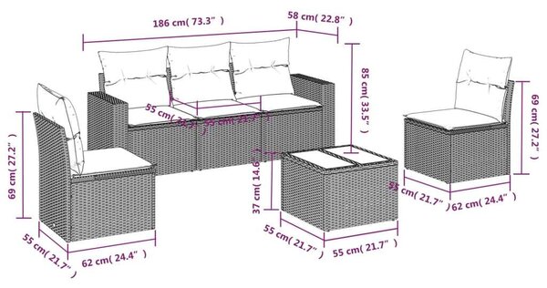 VidaXL Polyrattan Kerti Ülőgarnitúra - 6 részes - Szürke