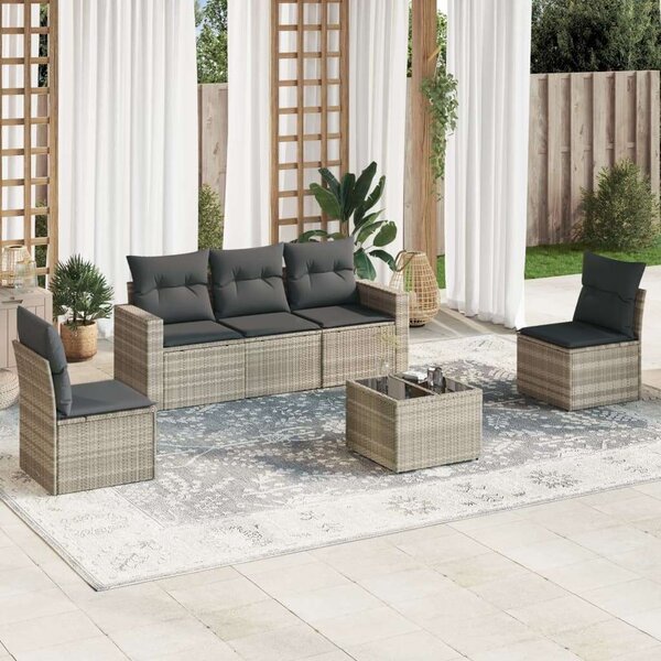 VidaXL 6 részes világosszürke polyrattan kerti ülőgarnitúra párnákkal