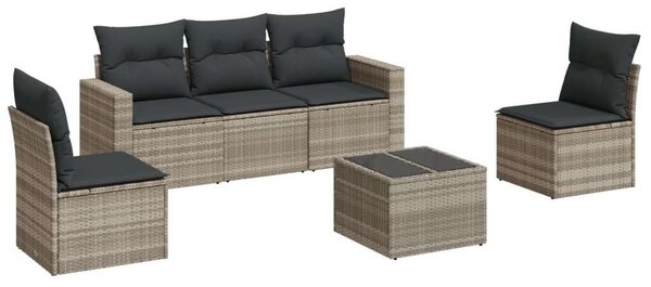 VidaXL 6 részes világosszürke polyrattan kerti ülőgarnitúra párnákkal