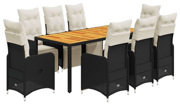 VidaXL 9 részes Kerti Bútor Szett - Fekete Polyrattan