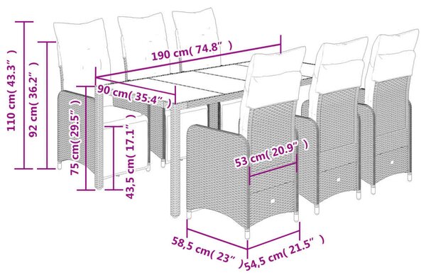 VidaXL Polyrattan Kerti Bútorgarnitúra - 7 Fős