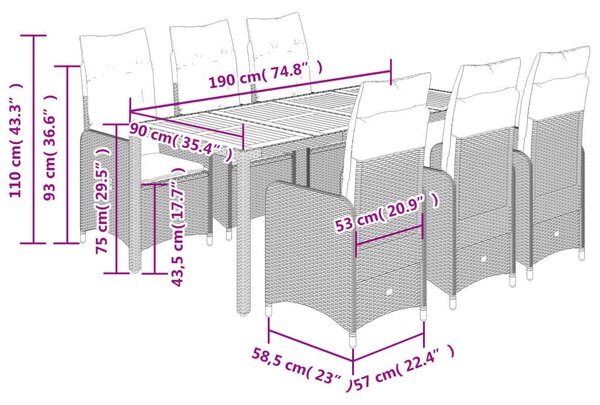 VidaXL Polyrattan Kerti Bútorgarnitúra - 7 részes - Bézs