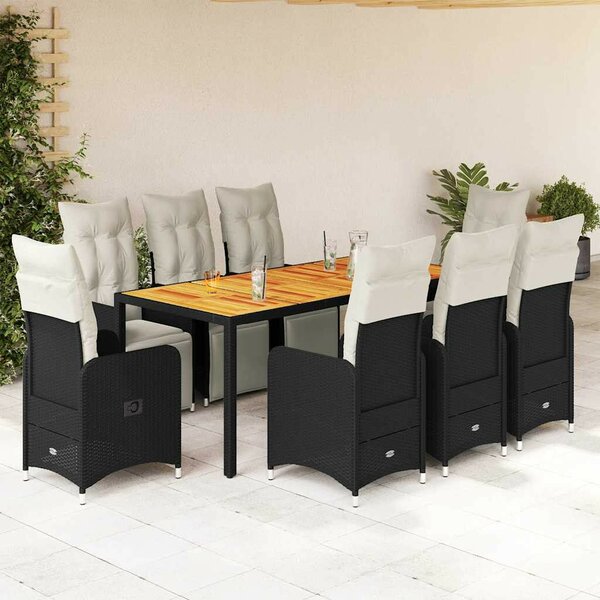 VidaXL 9 részes Kerti Bútor Szett - Fekete Polyrattan
