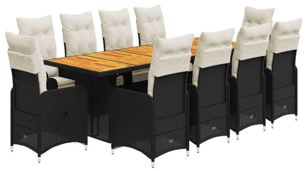 VidaXL 11 részes Kerti Bútor Szett - Fekete Polyrattan
