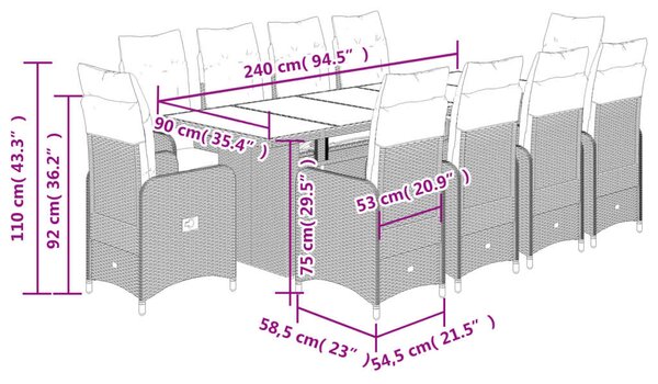 VidaXL Polyrattan Kerti Bútor - 11 részes Bisztró készlet