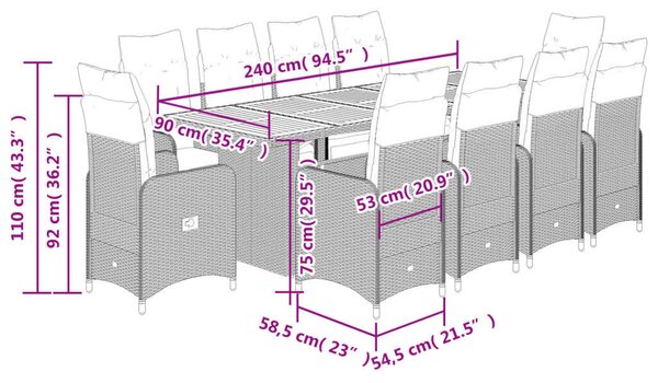 VidaXL 11 részes Kerti Bútor Szett - Fekete Polyrattan