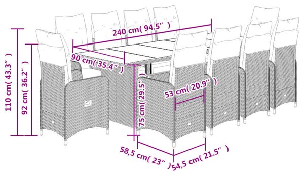 VidaXL Polyrattan Kerti Bútor - 11 részes Bisztrókészlet - Szürke