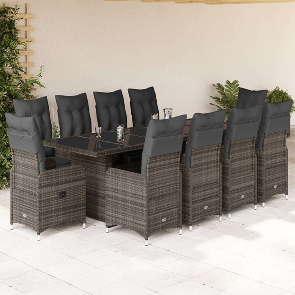 VidaXL Polyrattan Kerti Bútor - 11 részes Bisztrókészlet - Szürke
