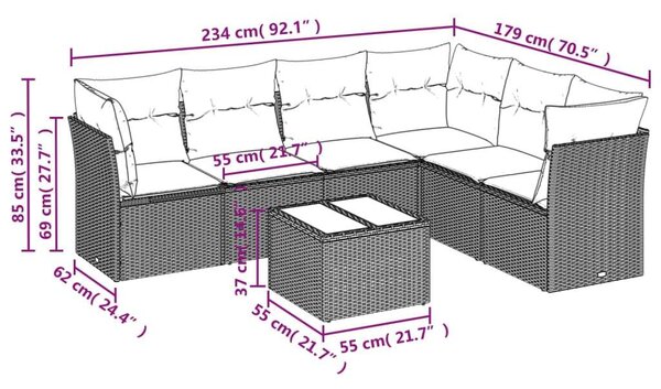 VidaXL Polyrattan Kerti Ülőgarnitúra - 7 részes