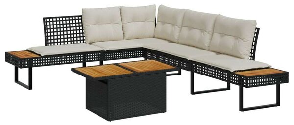 VidaXL 2 részes fekete polyrattan/akácfa kerti kanapészett párnákkal
