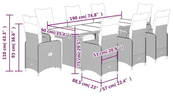 VidaXL Polyrattan Kerti Bútor - 8 Személyes Bisztrókészlet - Barna