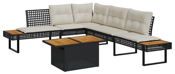 VidaXL 2 részes fekete polyrattan/akácfa kerti kanapészett párnákkal