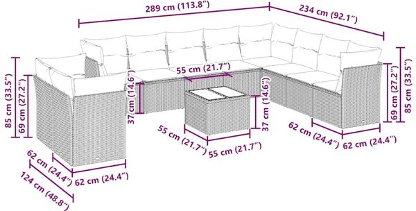 VidaXL Polyrattan Kerti Ülőgarnitúra - 11 részes, Világosszürke
