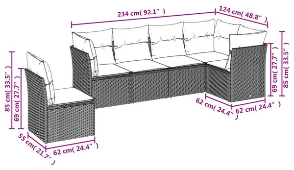VidaXL Polyrattan Kerti Ülőgarnitúra - 6 részes, Világosszürke