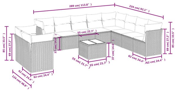 VidaXL 11 részes bézs polyrattan kerti ülőgarnitúra párnákkal