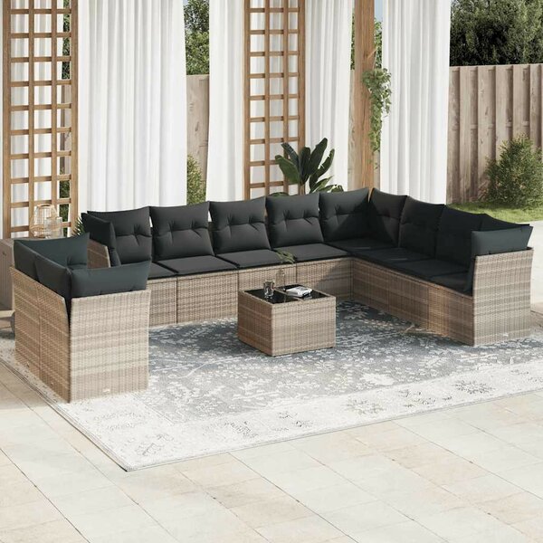 VidaXL Polyrattan Kerti Ülőgarnitúra - 11 részes, Világosszürke