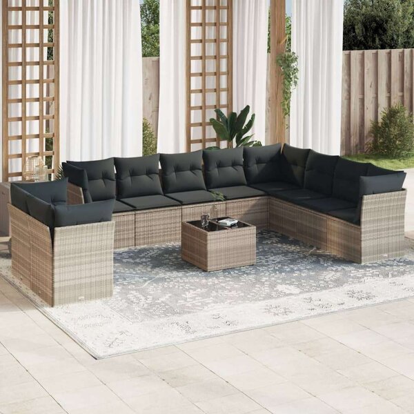 VidaXL Polyrattan Kerti Ülőgarnitúra - 11 részes, Világosszürke