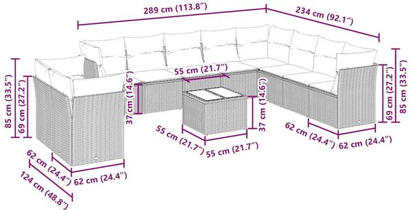 VidaXL Polyrattan Kerti Ülőgarnitúra - 11 részes, Világosszürke