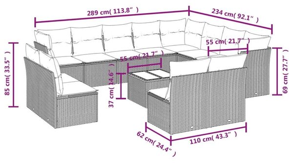 Polyrattan Kerti Ülőgarnitúra - 13 részes - Fekete