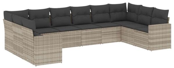 VidaXL Polyrattan Kerti Ülőgarnitúra - 10 részes, Világosszürke