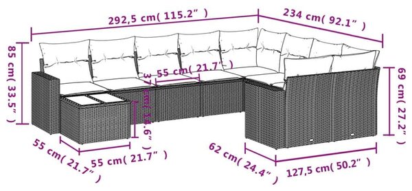VidaXL Polyrattan Kerti Ülőgarnitúra - 10 részes, Világosszürke