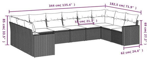 VidaXL 10 részes bézs polyrattan kerti ülőgarnitúra párnával