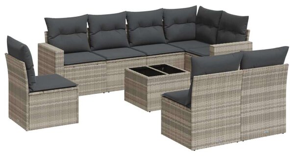VidaXL Polyrattan Kerti Ülőgarnitúra - 9 részes - Világosszürke