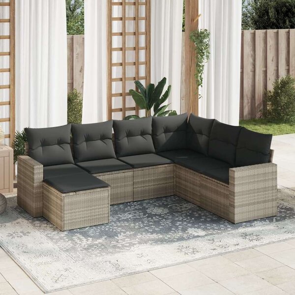 VidaXL Polyrattan Kerti Ülőgarnitúra - 7 részes, Világosszürke