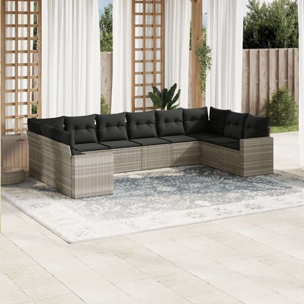 VidaXL Polyrattan Kerti Ülőgarnitúra - 10 részes, Világosszürke