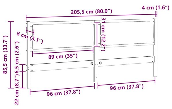 VidaXL Fejtámla Egyéb Fehér 200 cm Tömör fenyőfa