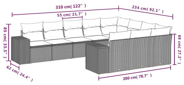 VidaXL Polyrattan Kerti Ülőgarnitúra - 10 részes - Világosszürke