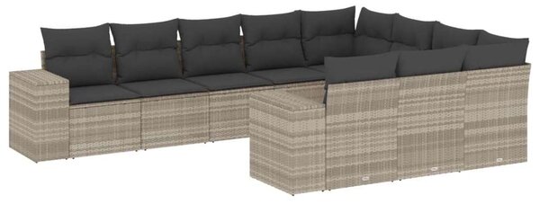 VidaXL Polyrattan Kerti Ülőgarnitúra - 10 részes - Világosszürke
