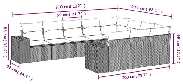 VidaXL Polyrattan Kerti Ülőgarnitúra - 10 részes - Világosszürke