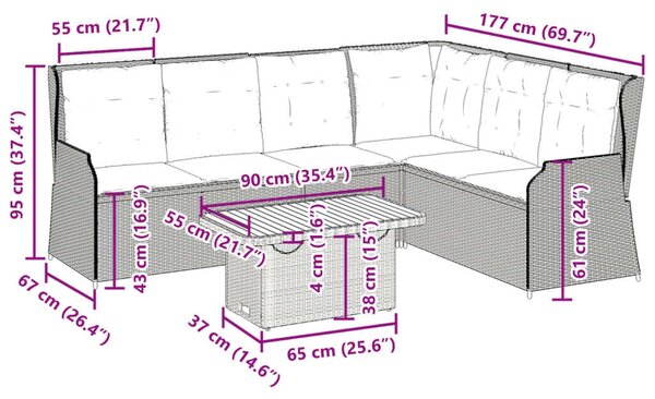 VidaXL 5 részes szürke polyrattan kerti ülőgarnitúra